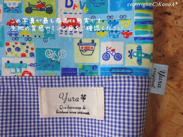 乗り物いろいろスカイ青チェック：レッスンバック